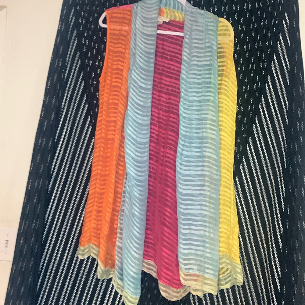 Anu by Natural Colorful Sheer Open Tunic Cover up Size Large